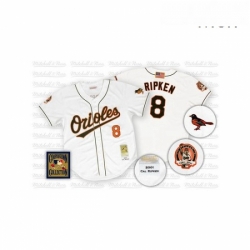 Mens Mitchell and Ness Baltimore Orioles 8 Cal Ripken Authentic White Throwback MLB Jersey