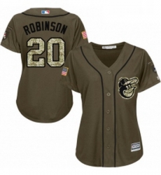 Womens Majestic Baltimore Orioles 20 Frank Robinson Replica Green Salute to Service MLB Jersey