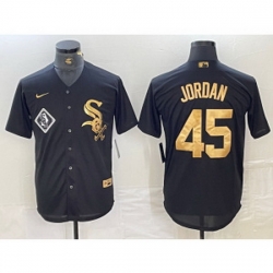 MLB White Sox 45 Michael Jordan Black Gold Nike Cool Base Men Jersey