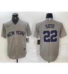 MLB Yankees 22 Soto Grey Nike Cool Base Men Jersey