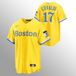 Men Boston Red Sox 17 Nathan Eovaldi Men Nike 2021 City Connect Gold Fans Version MLB Jersey