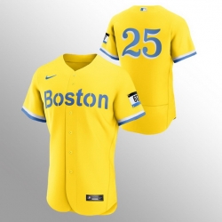 Men Boston Red Sox 25 Kevin Plawecki Men Nike 2021 City Connect Gold Authentic MLB Jersey   No Name