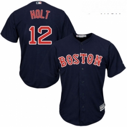 Mens Majestic Boston Red Sox 12 Brock Holt Replica Navy Blue Alternate Road Cool Base MLB Jersey