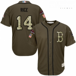 Mens Majestic Boston Red Sox 14 Jim Rice Authentic Green Salute to Service 2018 World Series Champions MLB Jersey