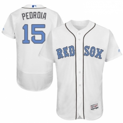 Mens Majestic Boston Red Sox 15 Dustin Pedroia Authentic White 2016 Fathers Day Fashion Flex Base MLB Jersey