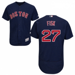 Mens Majestic Boston Red Sox 27 Carlton Fisk Navy Blue Alternate Flex Base Authentic Collection MLB Jersey 