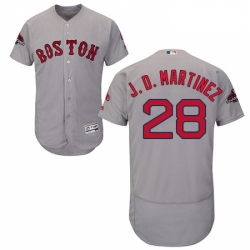 Mens Majestic Boston Red Sox 28 J D Martinez Grey Road Flex Base Authentic Collection 2018 World Series Jersey