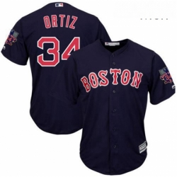 Mens Majestic Boston Red Sox 34 David Ortiz Authentic Navy Blue Alternate Road Retirement Patch Cool Base MLB Jersey