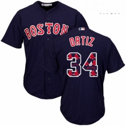 Mens Majestic Boston Red Sox 34 David Ortiz Authentic Navy Blue Team Logo Fashion Cool Base MLB Jersey