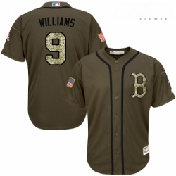 Mens Majestic Boston Red Sox 9 Ted Williams Replica Green Salute to Service MLB Jersey