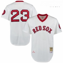 Mens Mitchell and Ness 1975 Boston Red Sox 23 Luis Tiant Replica White Throwback MLB Jersey