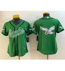 Women Philadelphia Eagles Green Team Big Logo Cool Base Stitched Baseball Jersey 28Run Small 29 2