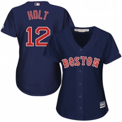 Womens Majestic Boston Red Sox 12 Brock Holt Replica Navy Blue Alternate Road MLB Jersey