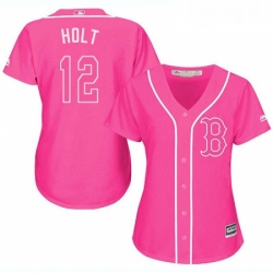 Womens Majestic Boston Red Sox 12 Brock Holt Replica Pink Fashion MLB Jersey