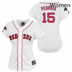 Womens Majestic Boston Red Sox 15 Dustin Pedroia Authentic White 2018 World Series Champions MLB Jersey