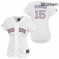 Womens Majestic Boston Red Sox 15 Dustin Pedroia Authentic WhitePink No MLB Jersey