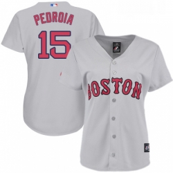 Womens Majestic Boston Red Sox 15 Dustin Pedroia Replica Grey MLB Jersey