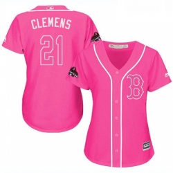 Womens Majestic Boston Red Sox 21 Roger Clemens Authentic Pink Fashion 2018 World Series Champions MLB Jersey