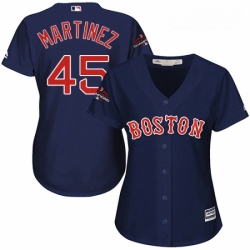 Womens Majestic Boston Red Sox 45 Pedro Martinez Authentic Navy Blue Alternate Road 2018 World Series Champions MLB Jersey