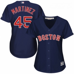 Womens Majestic Boston Red Sox 45 Pedro Martinez Replica Navy Blue Alternate Road MLB Jersey