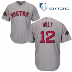 Youth Majestic Boston Red Sox 12 Brock Holt Authentic Grey Road Cool Base 2018 World Series Champions MLB Jersey