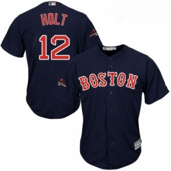 Youth Majestic Boston Red Sox 12 Brock Holt Authentic Navy Blue Alternate Road Cool Base 2018 World Series Champions MLB Jersey