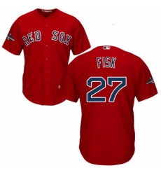 Youth Majestic Boston Red Sox 27 Carlton Fisk Authentic Red Alternate Home Cool Base 2018 World Series Champions MLB Jersey