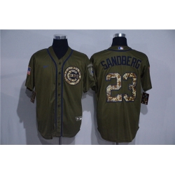 Cubs 23 Ryne Sandberg Olive 2020 Nike Cool Base Jersey