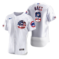 Men Chicago Cubs 9 Javier Baez Men Nike White Fluttering USA Flag Limited Edition Flex Base MLB Jersey