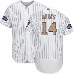 Mens Majestic Chicago Cubs 14 Ernie Banks Authentic White 2017 Gold Program Flex Base MLB Jersey