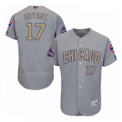 Mens Majestic Chicago Cubs 17 Kris Bryant Authentic Gray 2017 Gold Champion Flex Base MLB Jersey