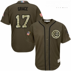 Mens Majestic Chicago Cubs 17 Mark Grace Replica Green Salute to Service MLB Jersey