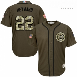 Mens Majestic Chicago Cubs 22 Jason Heyward Replica Green Salute to Service MLB Jersey