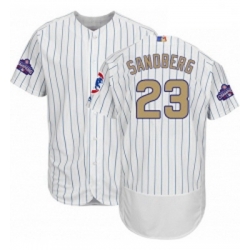 Mens Majestic Chicago Cubs 23 Ryne Sandberg Authentic White 2017 Gold Program Flex Base MLB Jersey