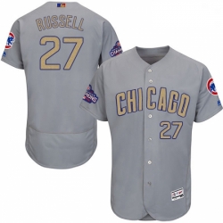 Mens Majestic Chicago Cubs 27 Addison Russell Authentic Gray 2017 Gold Champion Flex Base MLB Jersey