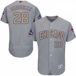 Mens Majestic Chicago Cubs 28 Kyle Hendricks Gray 2017 Gold Champion Flexbase Authentic Collection MLB Jersey