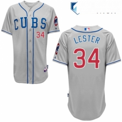 Mens Majestic Chicago Cubs 34 Jon Lester Replica Grey Alternate Road Cool Base MLB Jersey