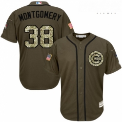 Mens Majestic Chicago Cubs 38 Mike Montgomery Replica Green Salute to Service MLB Jersey