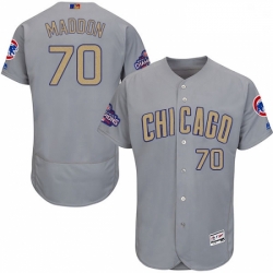 Mens Majestic Chicago Cubs 70 Joe Maddon Authentic Gray 2017 Gold Champion Flex Base MLB Jersey