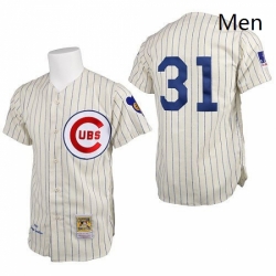 Mens Mitchell and Ness Chicago Cubs 31 Greg Maddux Replica Cream 1969 Throwback MLB Jersey