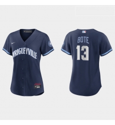 Chicago Cubs 13 David Bote Women Nike 2021 City Connect Navy MLB Jersey