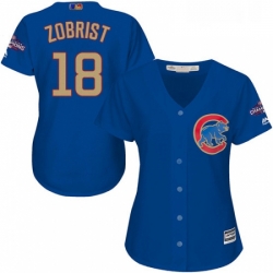 Womens Majestic Chicago Cubs 18 Ben Zobrist Authentic Royal Blue 2017 Gold Champion MLB Jersey