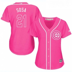 Womens Majestic Chicago Cubs 21 Sammy Sosa Authentic Pink Fashion MLB Jersey