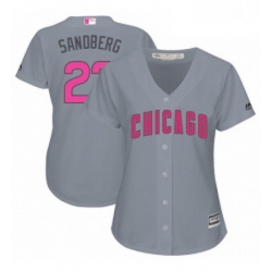 Womens Majestic Chicago Cubs 23 Ryne Sandberg Authentic Grey Mothers Day Cool Base MLB Jersey