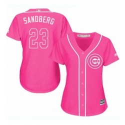 Womens Majestic Chicago Cubs 23 Ryne Sandberg Authentic Pink Fashion MLB Jersey