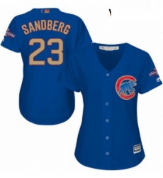 Womens Majestic Chicago Cubs 23 Ryne Sandberg Authentic Royal Blue 2017 Gold Champion MLB Jersey