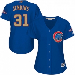 Womens Majestic Chicago Cubs 31 Fergie Jenkins Authentic Royal Blue 2017 Gold Champion MLB Jersey