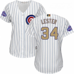 Womens Majestic Chicago Cubs 34 Jon Lester Authentic White 2017 Gold Program MLB Jersey