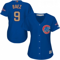 Womens Majestic Chicago Cubs 9 Javier Baez Authentic Royal Blue 2017 Gold Champion MLB Jersey