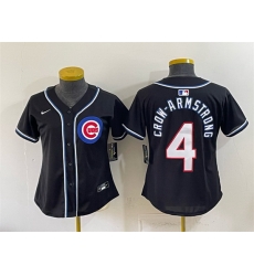 Youth Chicago Cubs  4 Pete Crow Armstrong 2026 Fashion Replica Black Out Stitched Baseball Jersey